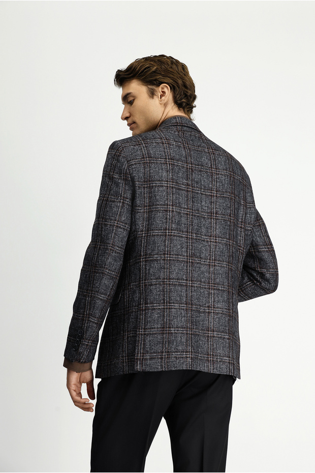 6 Drop Regular Fit Standard Cut Wool Plaid Jacket - 5