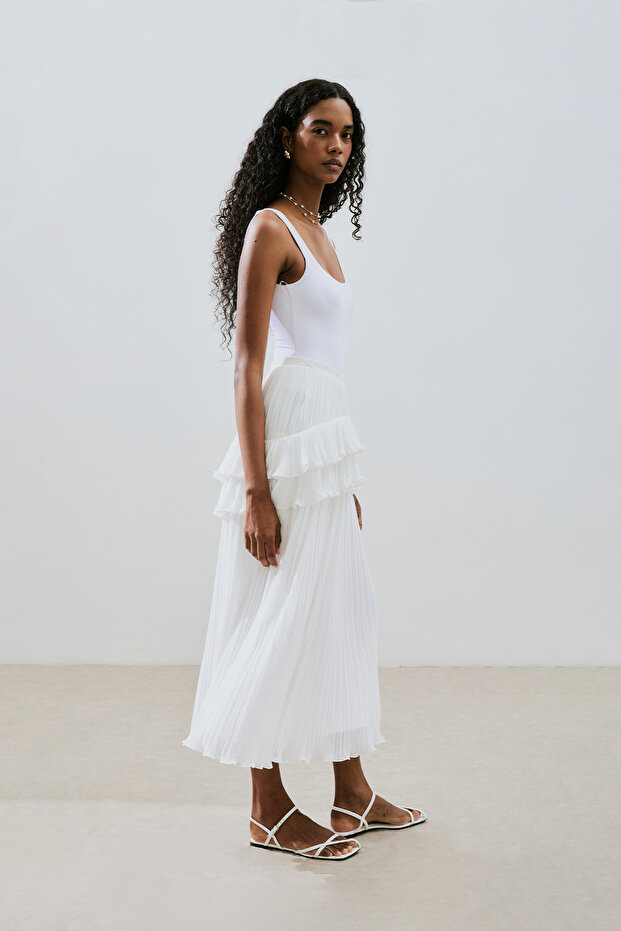 MİLA PİLİSELİ KATLI ETEK EKRU - 6