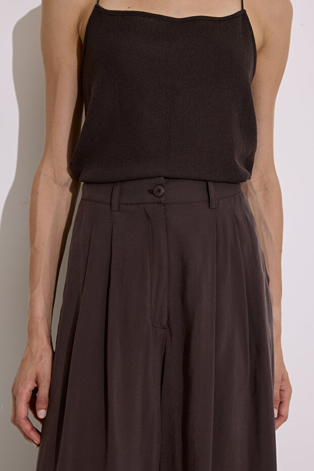 MODAL PİLELİ GENİŞ PANTOLON ACI KAHVE - 5