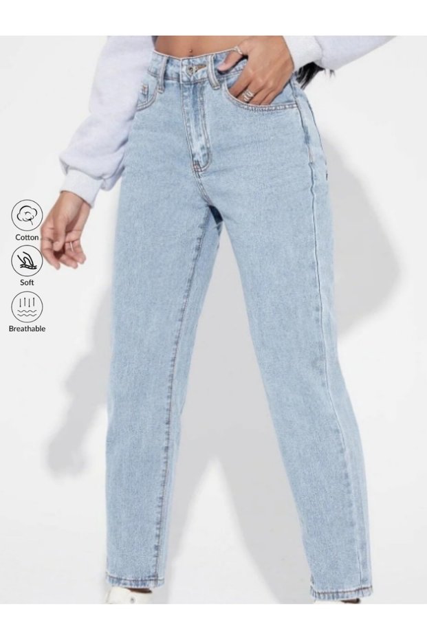 Women's Ice Snow Wash High Waist Mom Jeans Pants