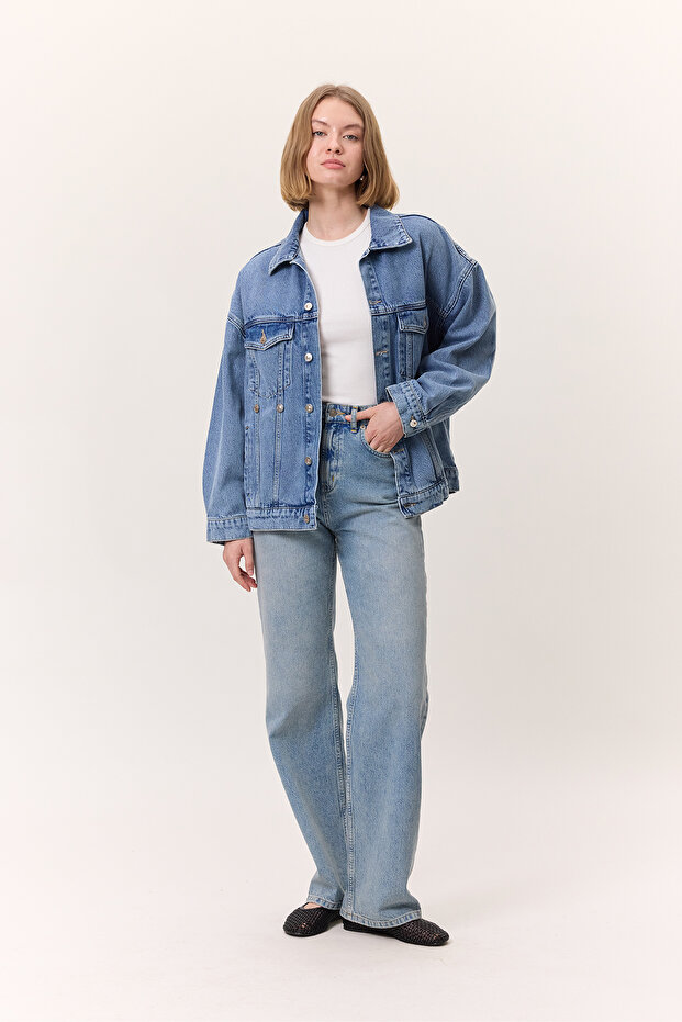 OVERSIZE FORM DENIM CEKET MAVİ - 4