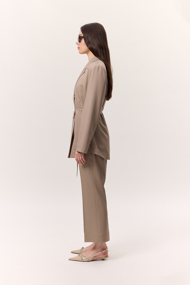 KEMERLİ DÜĞMELİ BLAZER CEKET CAMEL - 5