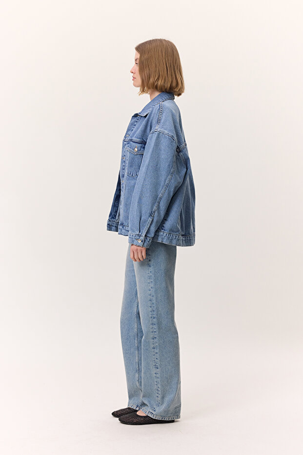 OVERSIZE FORM DENIM CEKET MAVİ - 7