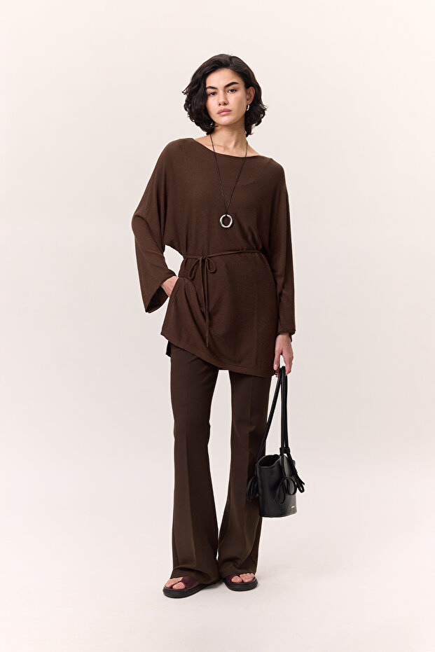 STRICKTUNIKA MIT GÜRTEL BRAUN - 2