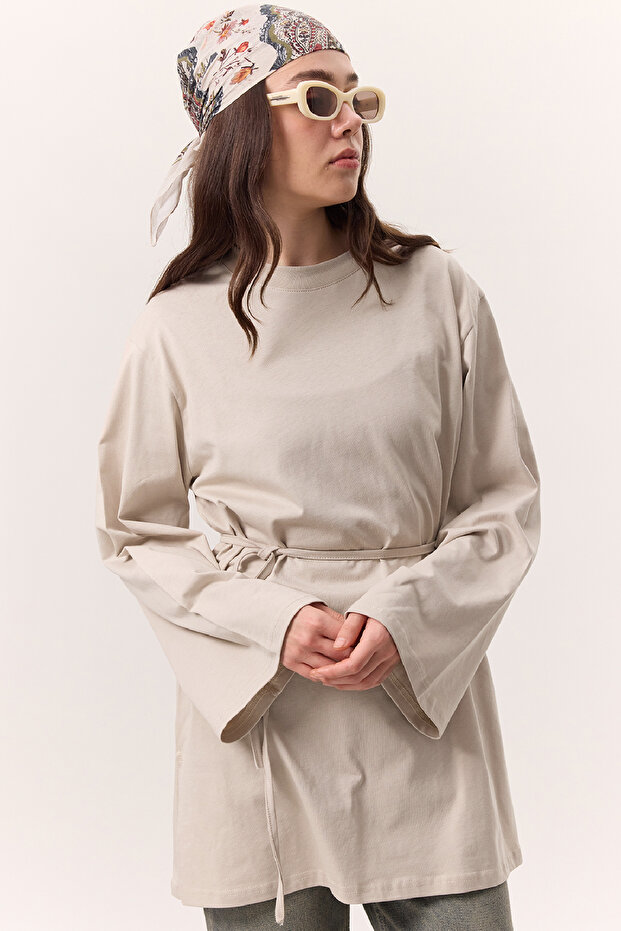 Oversize Tsirt with Stone Binding Detail - 3