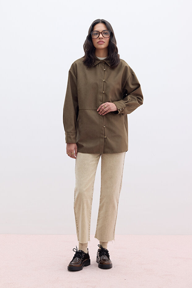 STRAIGHT YÜKSEK BEL DENİM PANTOLON CAMEL - 1