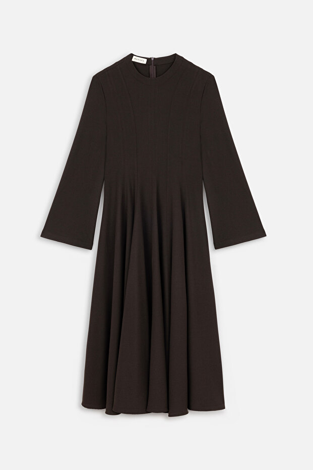 Keserűbarna, hosszú hullámos ruha - VOLANLI FIT - 2