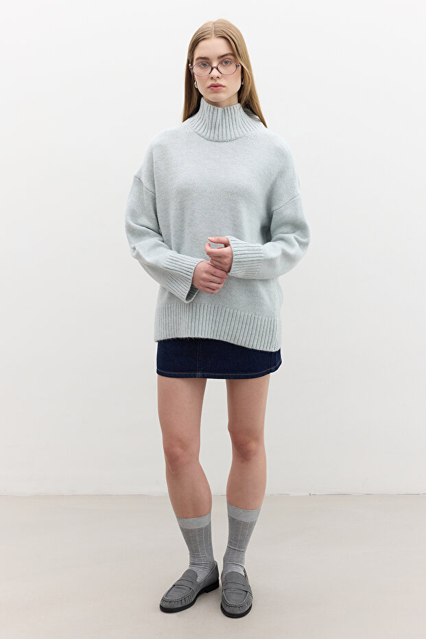 OVERSIZE YUMUŞAK KAZAK MAVİ - 5