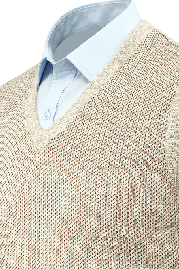 Erkek V Yaka Süveter Desenli Çelik Örgü Regular Kalıp - 5206H - 3