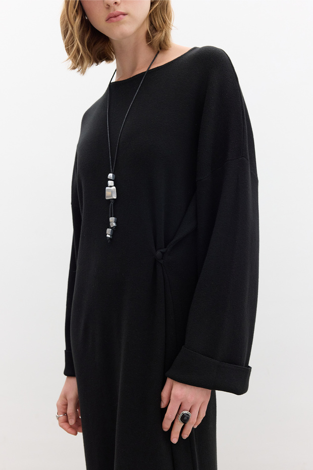 TRİKO BAĞLAMALI ELBİSE SİYAH - 5