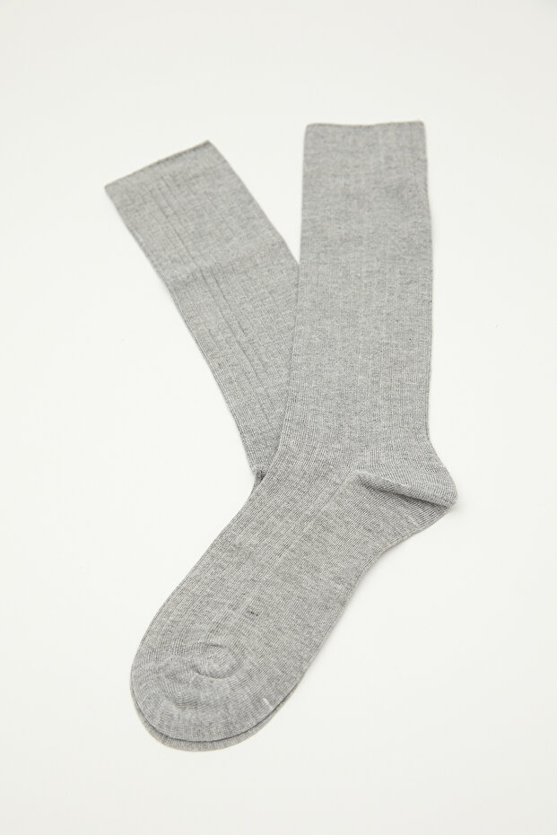 Gray Long Ribbed Socks - 3