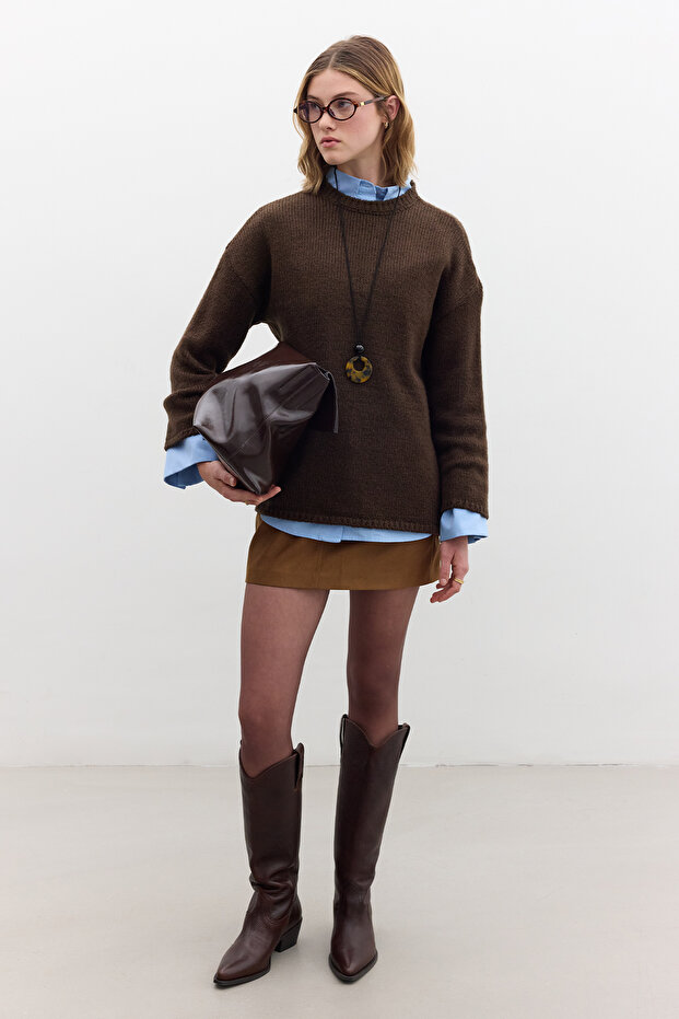 Brauner Oversize-Pullover - 2