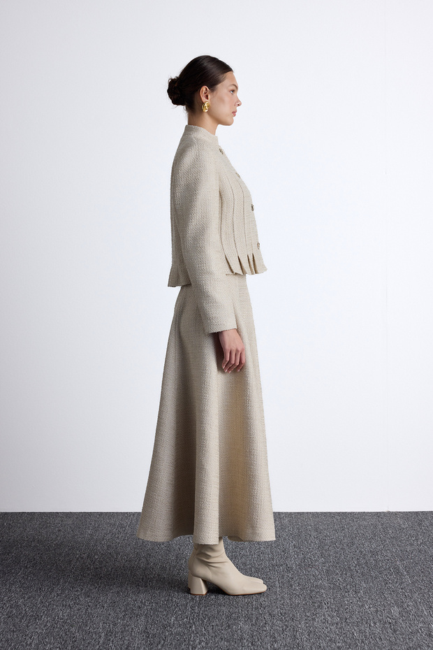 Beige Textured and Buttoned Jacket - 6