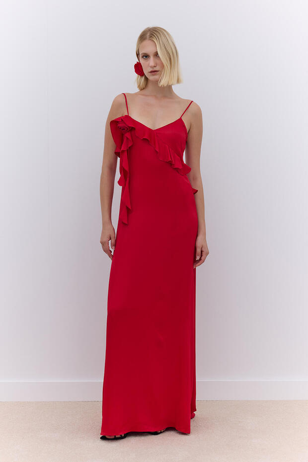 Rochie de seara cu bretele Rosalie rosie - 2