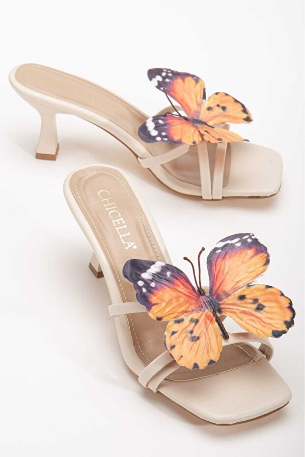 Lepi Elegant Thin Heeled Slippers with Colorful Butterfly Accessories