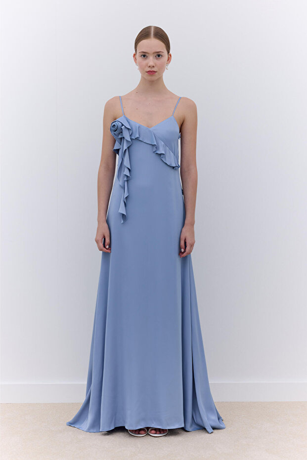 Βραδινό φόρεμα ROSALİE Μπλε λουράκι - 2