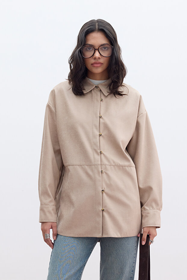 SUNİ SÜET GÖMLEK KUM - 1