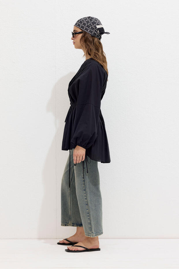 Fekete Voile tunika - bordás részletekkel - 4