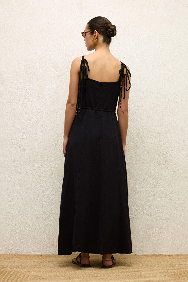 ASKILI PAMUKLU ELBİSE SİYAH - 8