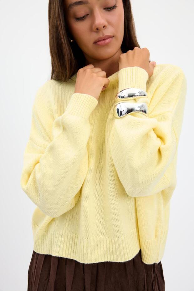 Basic Triko Kazak Sarı - 6