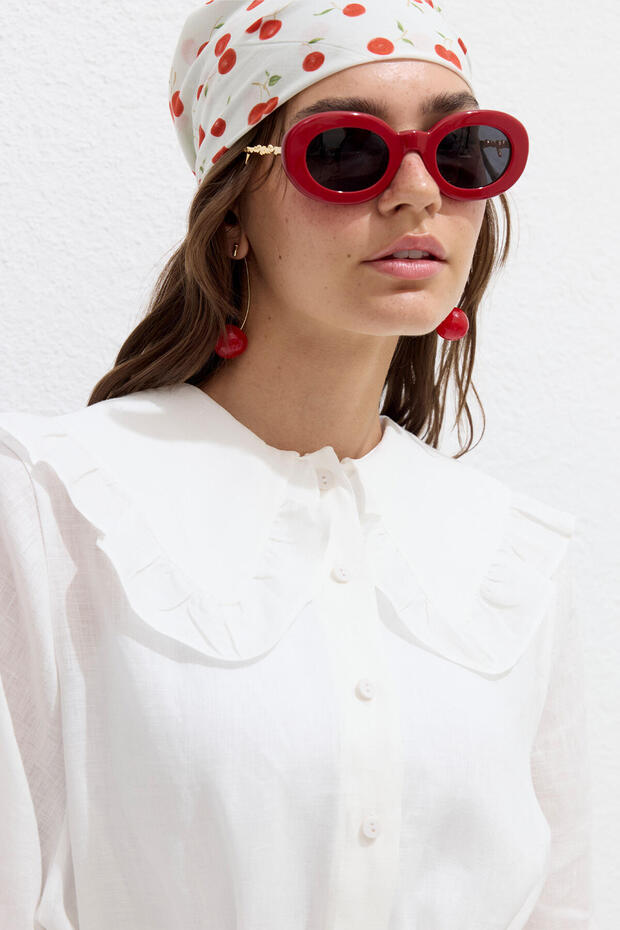 YAKA DETAYLI KETEN GÖMLEK EKRU - 3