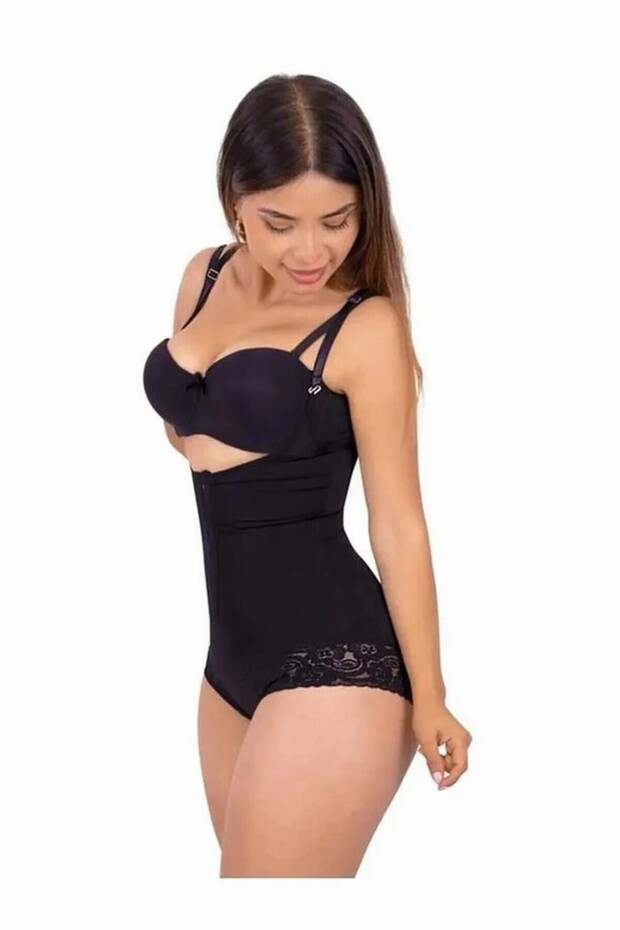 Body Shaping Corset with Snap Fasteners and Lace Detailing, Slimming Design