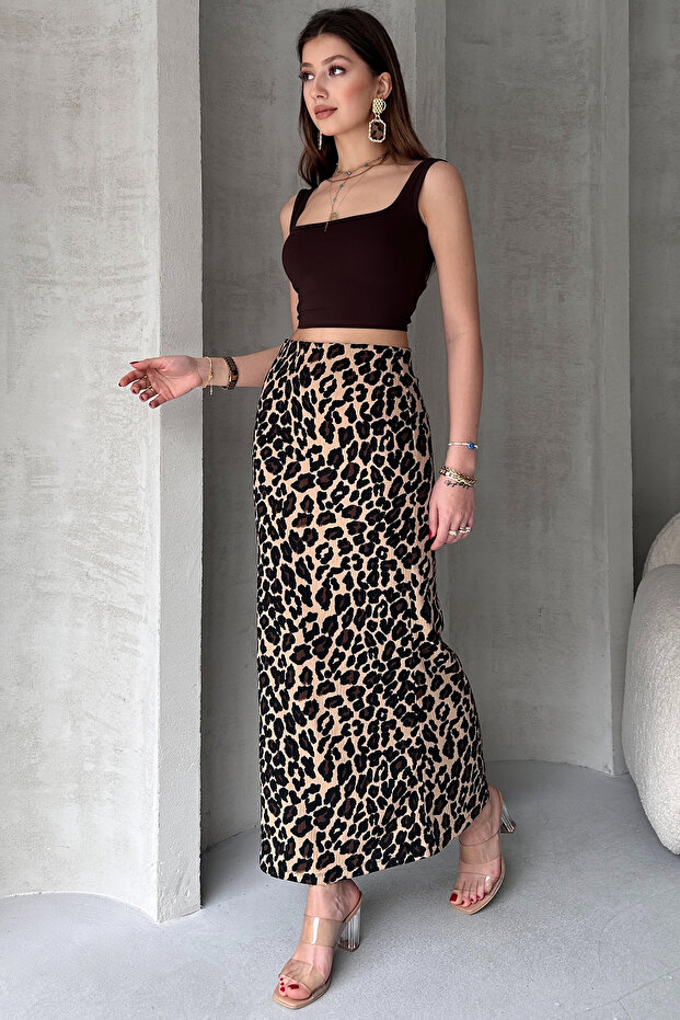 Fusta creion lungă cu model leopard - 1