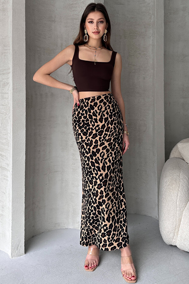 Fusta creion lungă cu model leopard - 3