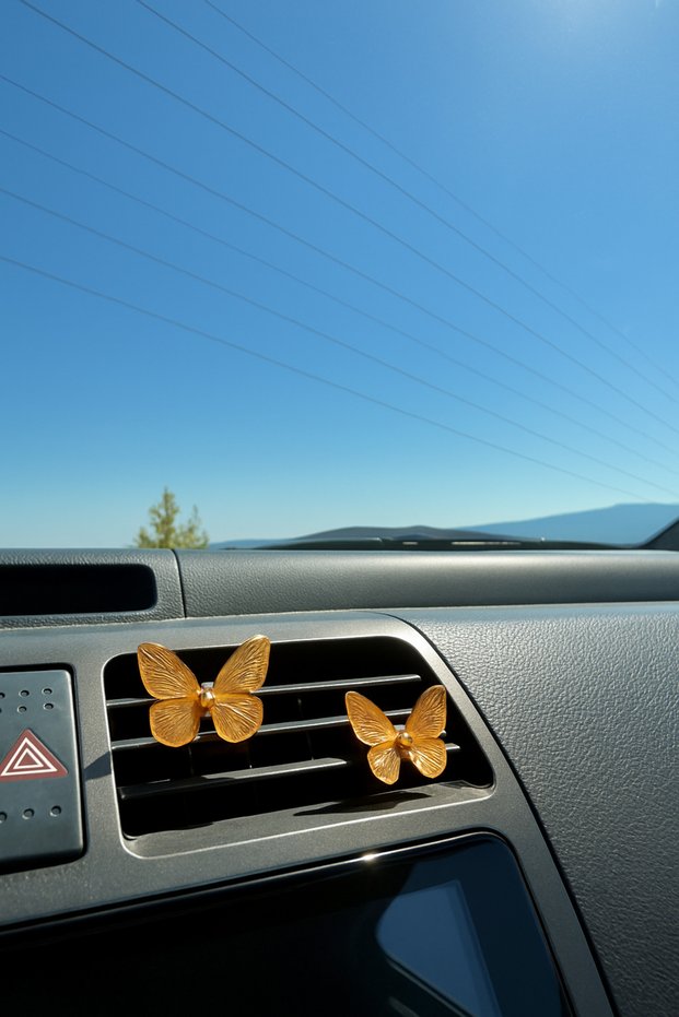 Gold Butterfly Stone Air Conditioner Grill and Glove Box Ornament – Decorative Accessory for Car Interior