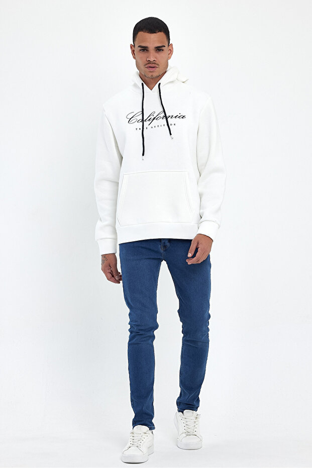 Men's Hooded Comfortable Fit Fleece Lined 3-Thread El Letter Printed California Printed Sweatshirt Spr24Sw03