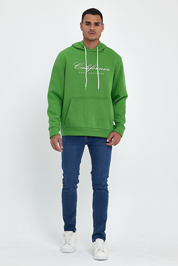 Men's Hooded Comfortable Fit Fleece Lined 3-Thread El Letter Printed California Printed Sweatshirt Spr24Sw03