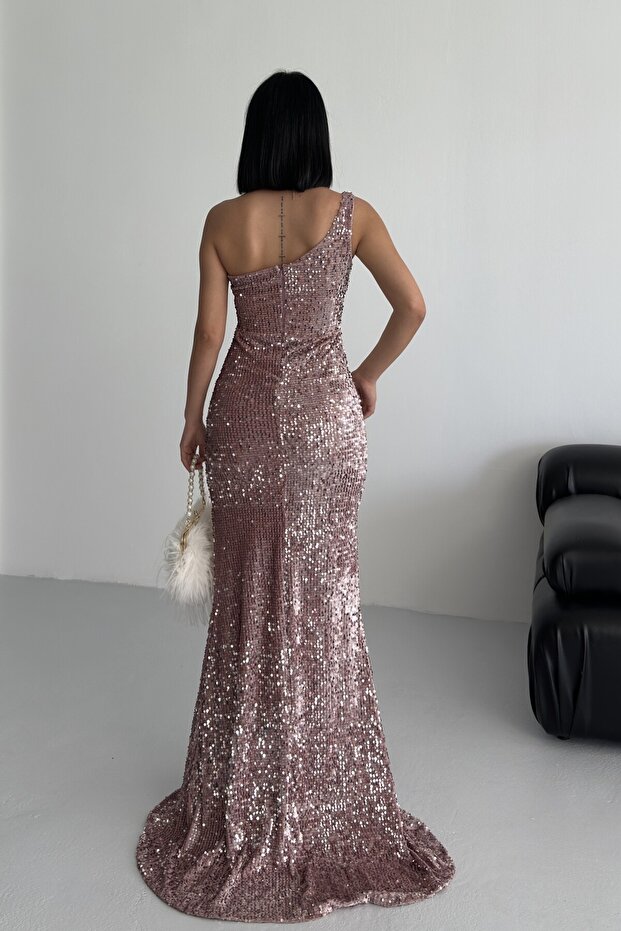 Trend Kadife Pullu Elbise Pembe - 5