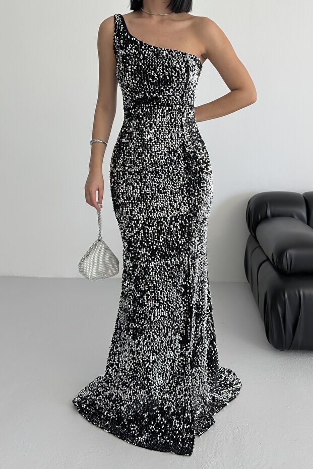 Trend Kadife Pullu Elbise Gri - 6