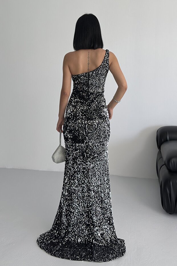 Trend Kadife Pullu Elbise Gri - 5