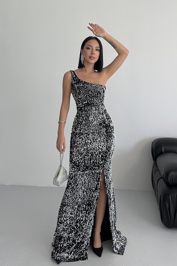 Trend Kadife Pullu Elbise Gri - 4