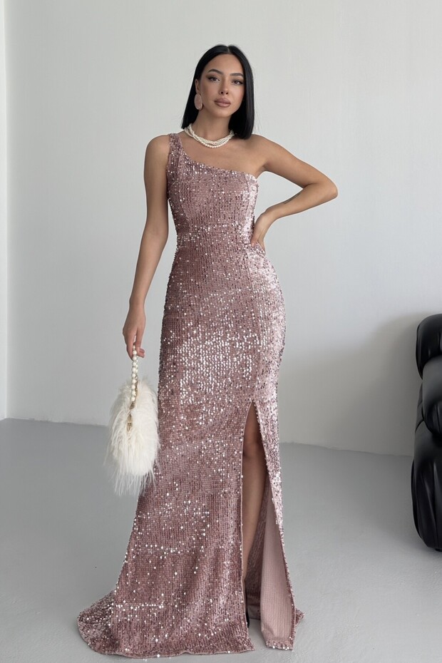 Trend Kadife Pullu Elbise Pembe - 1