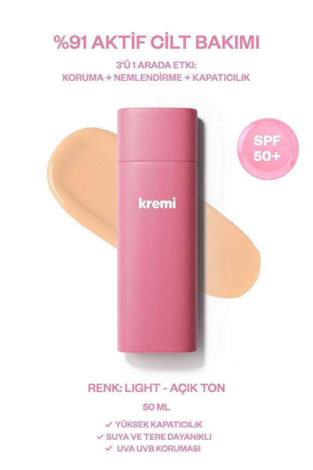 Kremi BB Krem SPF50 Yüksek Kapatıcı, Nemlendirici, Ton Eşitleyici, Aydınlatıcı - Light(Açık)50ml