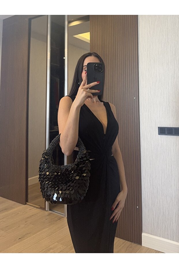 Pullu Maxi Siyah Çanta - 2