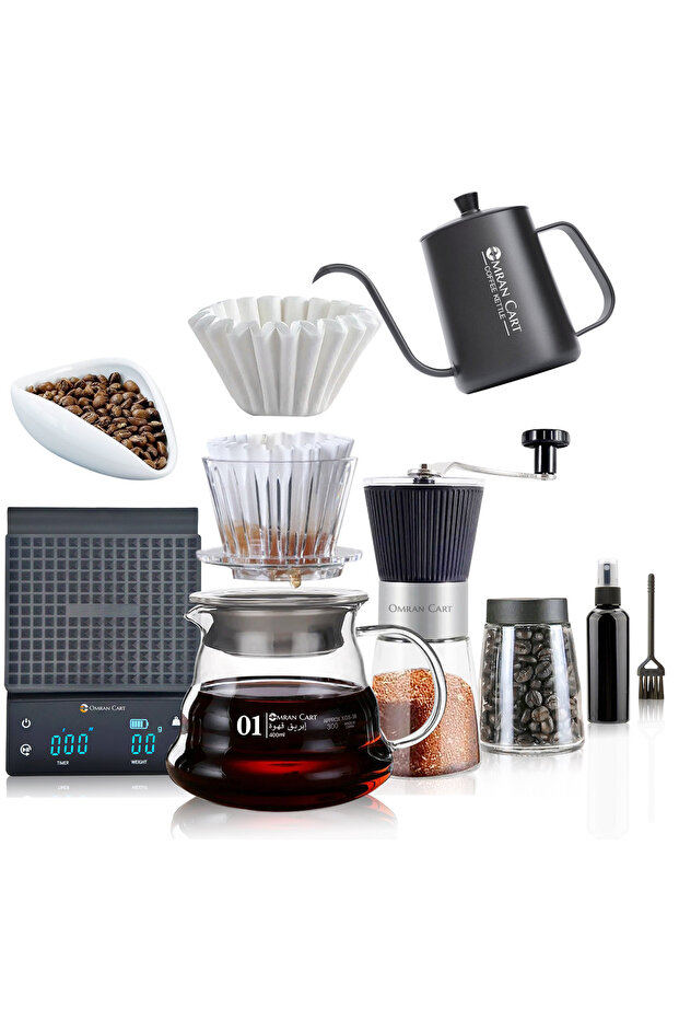 مجموعة ماكينة تحضير القهوة Wave Pour Over - 10 قطع مع أداة التقديم، ومصفاة W-155 والأدوات