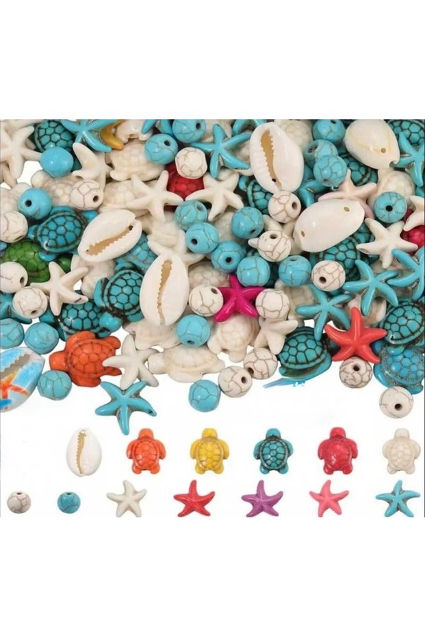 50 Pcs Mixed Color Ocean Figures Cream Blue and Colorful Crimping Natural Stone Pendant Bracelet