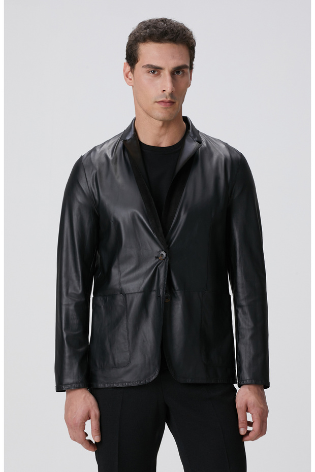 Siyah Çift Taraflı Deri Ceket - 1