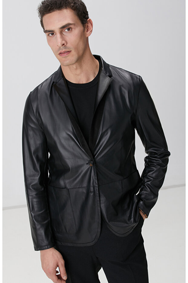 Siyah Çift Taraflı Deri Ceket - 2