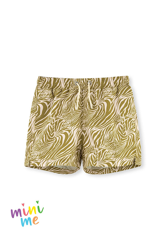 Yeşil Erkek Çocuk Zebra Desenli Deniz Şortu - 1