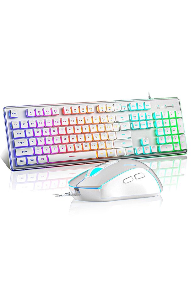 Gaming Keyboard Mouse Combo Set RGB Wired USB Ergonomic 104 Keys Anti-Ghosting - 1