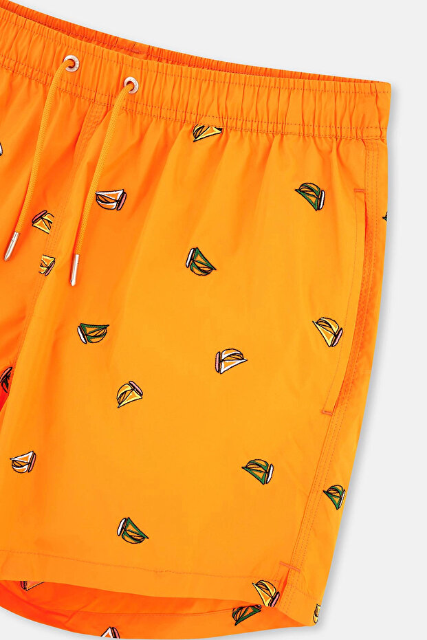 Turuncu Yelken Nakışlı Kısa Şort - 3
