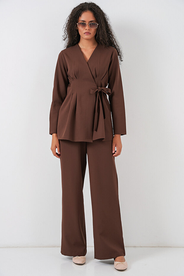 Women's Kimono Pants Fabric Set 30054 - Brown