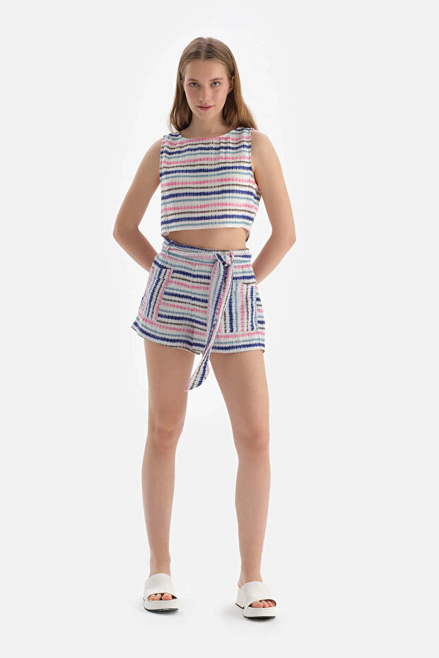 Pembe-Mavi Müslin Şort - 4