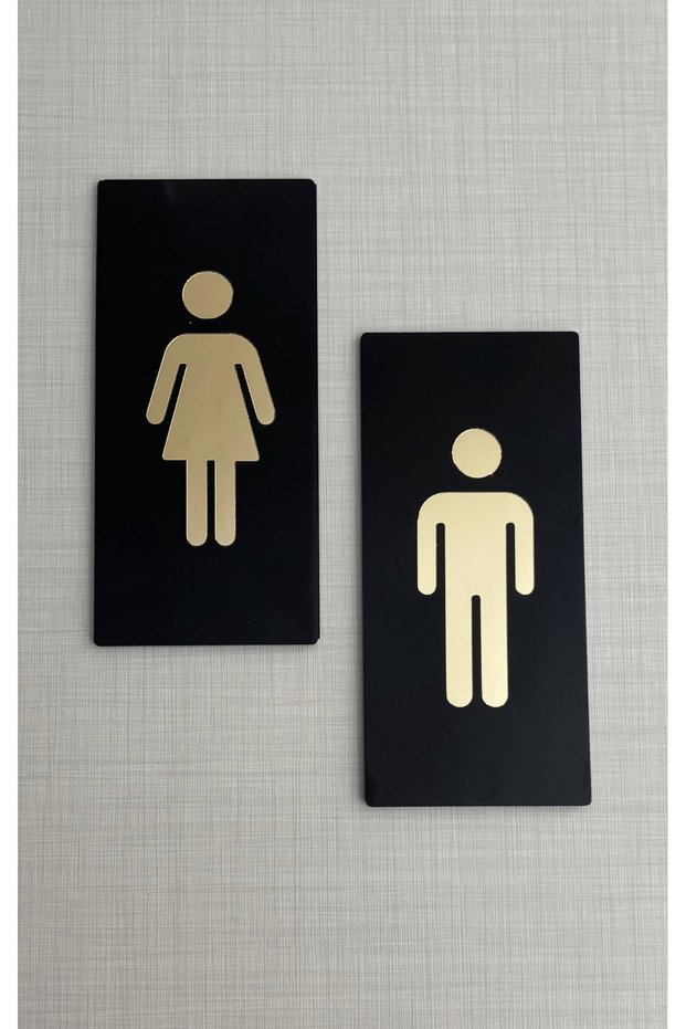 Women & Men Wc Toilet Diversion Set Black Glossy Plexiglass Self-Adhesive 7X15 cm