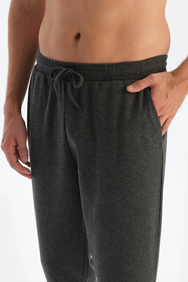 Antrasit Melanj Bisiklet Yaka Uzun Kollu Jogger Pantolonlu Pijama Takımı - 6