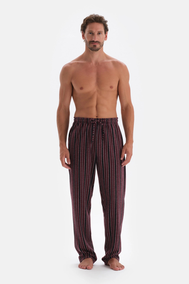 Bordo Çizgi Jakarlı Örme Tek Alt - 4